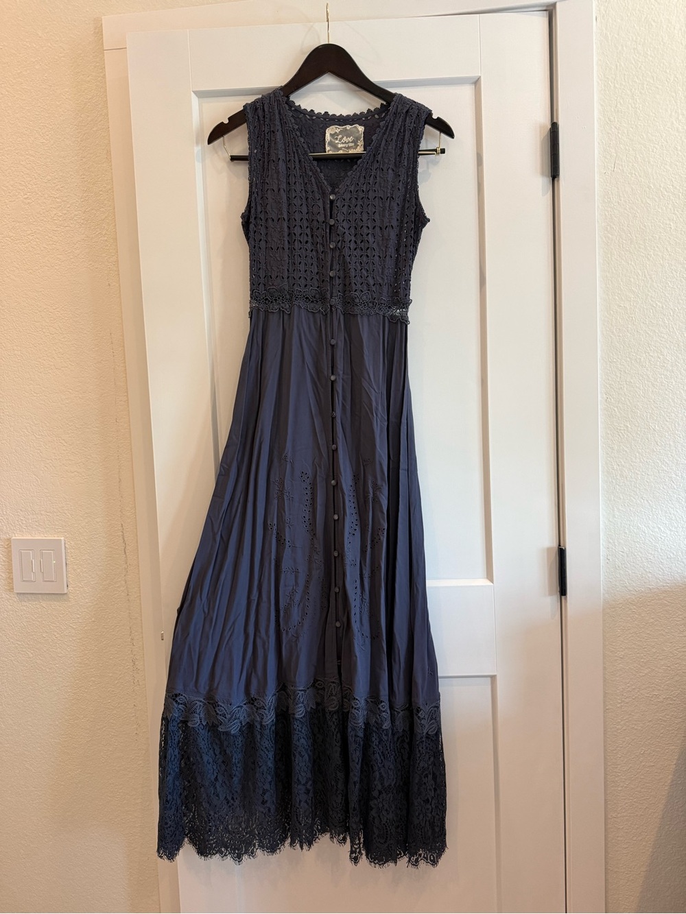 Boho Crochet-Top Maxi Dress in Slate Blue